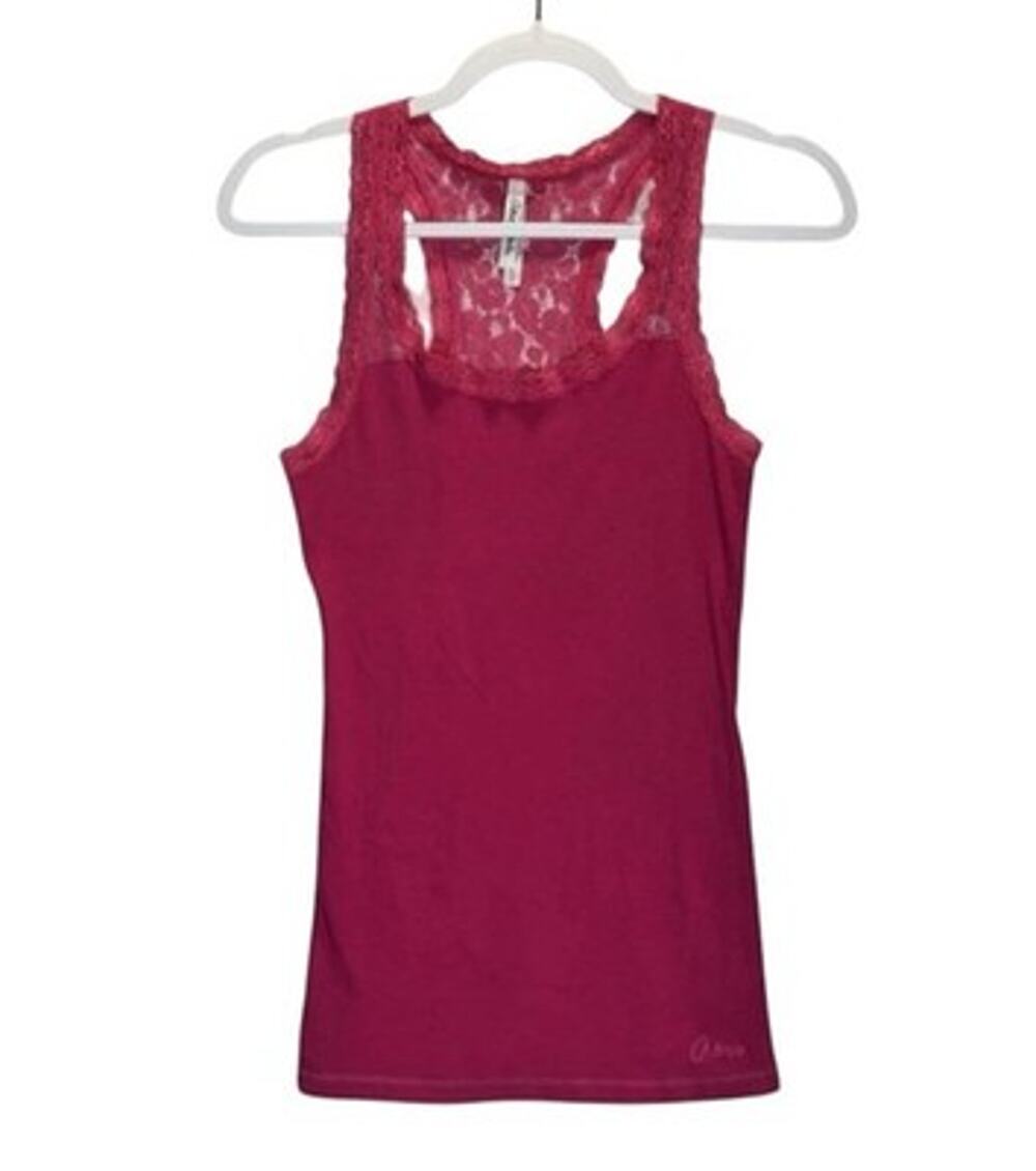 Aéropostale Womens Hot Pink Lace Racerback Tank Top Y2K 2000s Romantic Cami Sz L